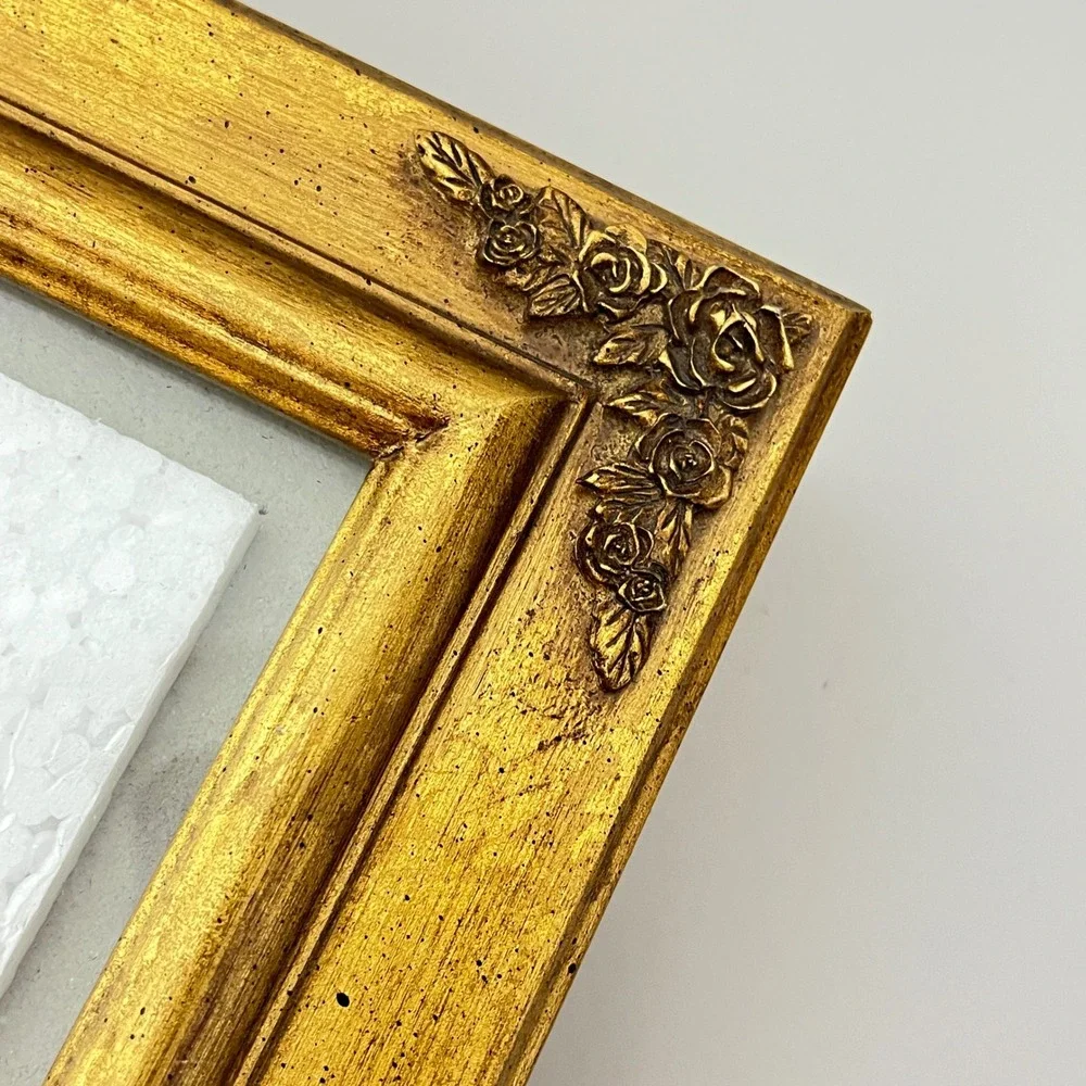 Vintage Jewelry Box Picture Frame Lid Gold Rose Floral Trim 9x7in Keepsake
